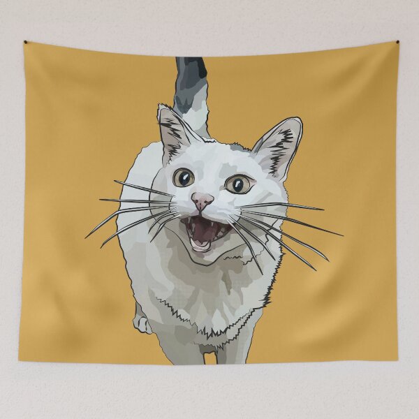 Item preview, White Cat by BeeFoxTree, Laughing Cat by BeeFoxTree, Ochre, Mustard Yellow designed and sold by BeeFoxTree.