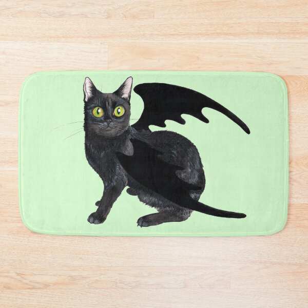 Item preview, Bat winged black cat watercolor designed and sold by Goamazons.