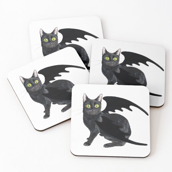 Item preview, Bat winged black cat watercolor designed and sold by Goamazons.