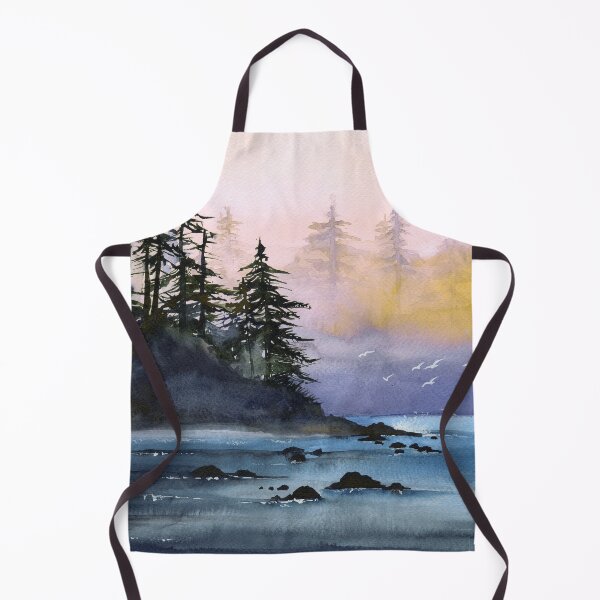 Item preview, Watercolor misty river, distant dark forest and seagulls designed and sold by MaryWatercolor.