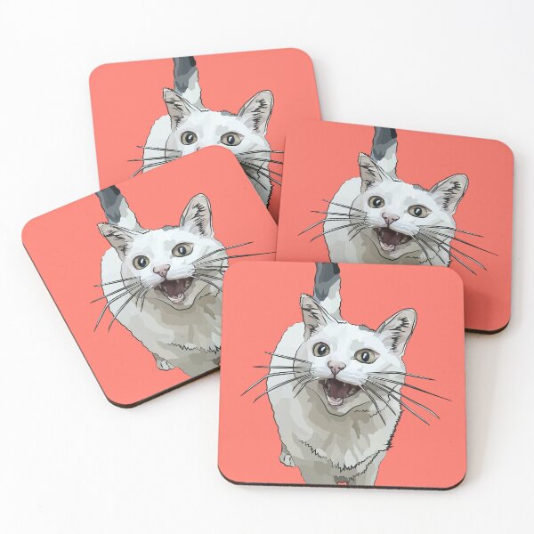 Item preview, White Cat by BeeFoxTree, Laughing Cat by BeeFoxTree, Coral, orange, terracotta  designed and sold by BeeFoxTree.