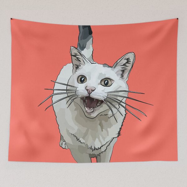 Item preview, White Cat by BeeFoxTree, Laughing Cat by BeeFoxTree, Coral, orange, terracotta  designed and sold by BeeFoxTree.