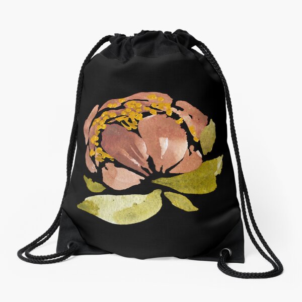 Item preview, Peony pink pastel flower green leaf watercolor black designed and sold by Calligramus | Self-Love, Mental Health & Soft Feminism Design.