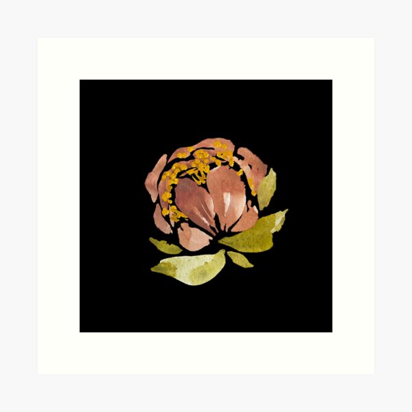 Item preview, Peony pink pastel flower green leaf watercolor black designed and sold by Calligramus | Self-Love, Mental Health & Soft Feminism Design.