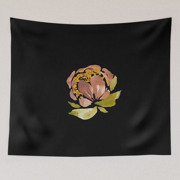 Item preview, Peony pink pastel flower green leaf watercolor black designed and sold by Yana Mustafina | Boho Soulful Designs.