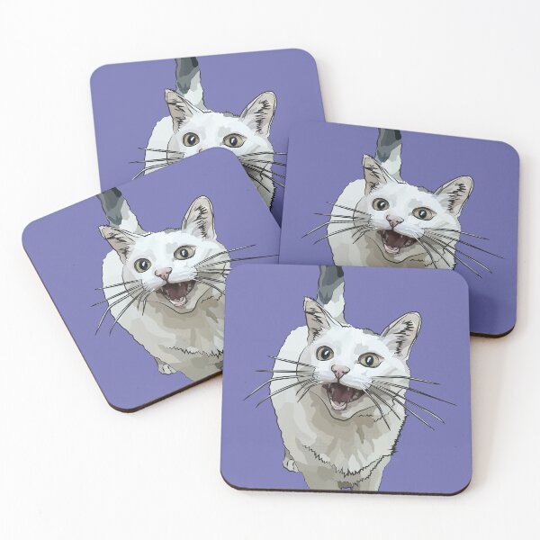 Item preview, White Cat by BeeFoxTree, Laughing Cat by BeeFoxTree, Very Peri, periwinkle designed and sold by BeeFoxTree.