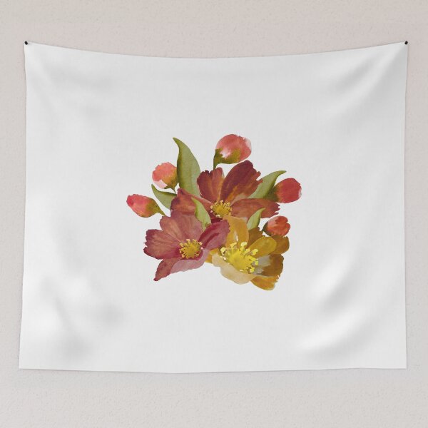 Item preview, Bouquet peony flower red yellow watercolor sketch designed and sold by Yana Mustafina | Boho Soulful Designs.