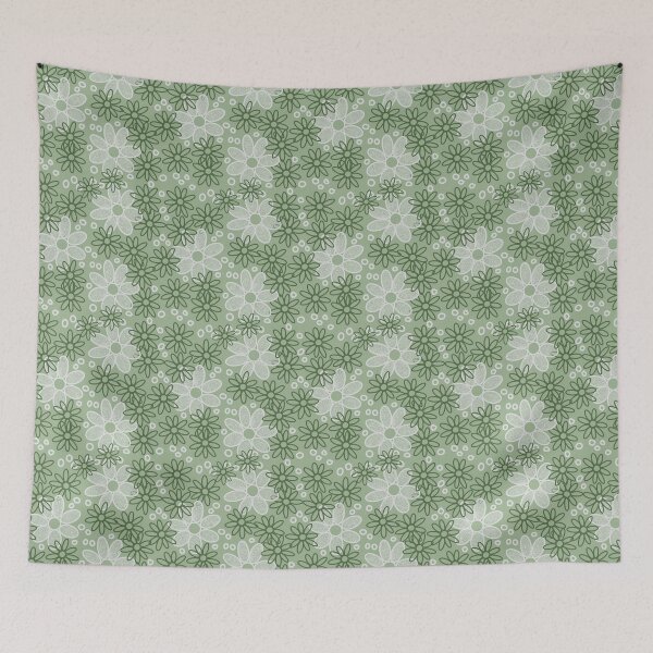 Item preview, Floral design with white and green flowers on sage green designed and sold by Ninaeva.