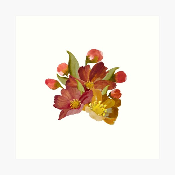 Item preview, Bouquet peony flower red yellow watercolor sketch designed and sold by Calligramus | Self-Love, Mental Health & Soft Feminism Design.