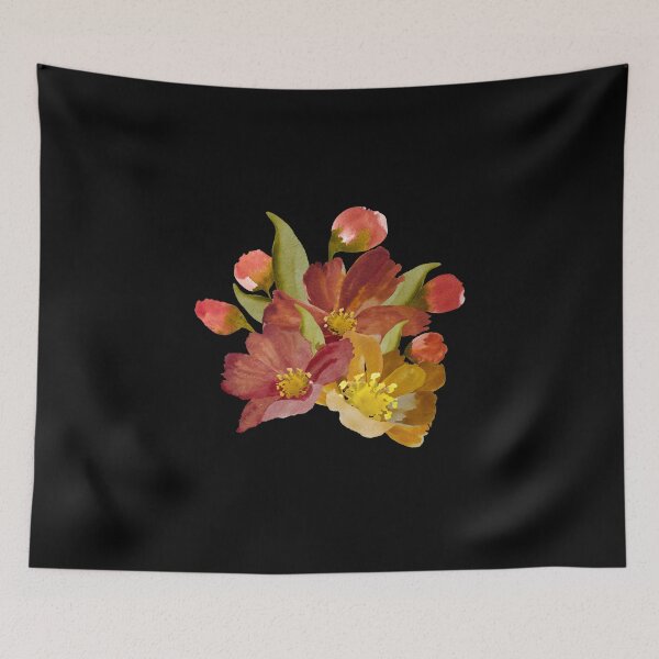 Item preview, Bouquet peony flower red yellow watercolor sketch black designed and sold by Yana Mustafina | Boho Soulful Designs.