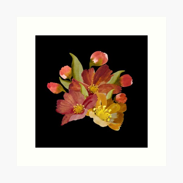Item preview, Bouquet peony flower red yellow watercolor sketch black designed and sold by Calligramus | Self-Love, Mental Health & Soft Feminism Design.