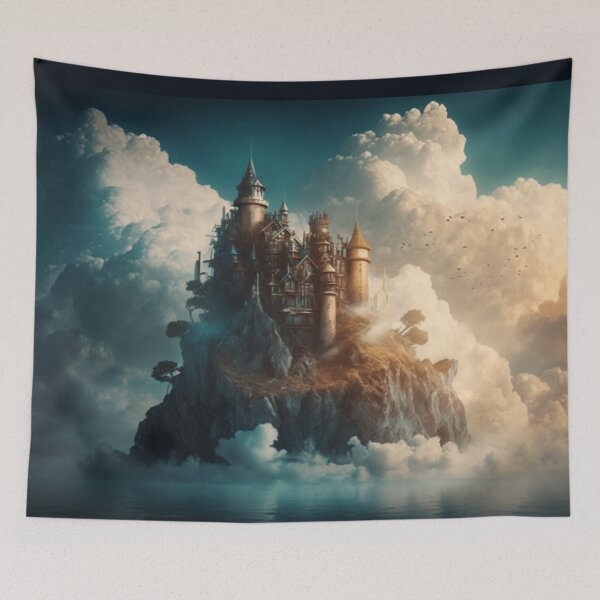 Item preview, Cloudy Castle on a Lake - Fantasy Art designed and sold by FantasyFusion.