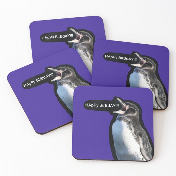 Artikelvorschau, Galapagos Penguin Happy Birbday (Dark Purple #3A2096 background) entworfen und verkauft von SBPenguins.