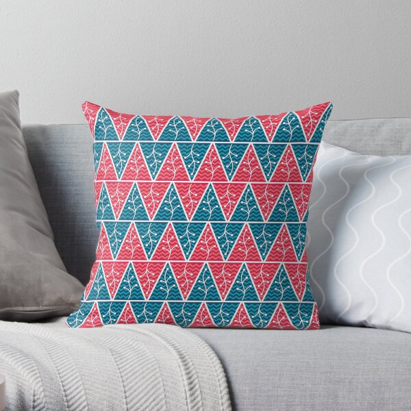 Triangle Pink and Blue chevron Pattern with white Floral Throw Pillow