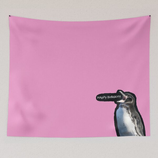 Item preview, Galapagos Penguin Happy Birbday (Pink #F699CD background) designed and sold by SBPenguins.