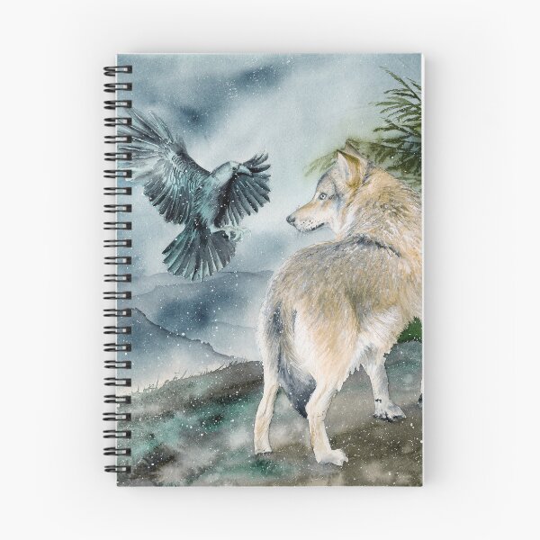 Item preview,  Watercolor picture of a wolf and a raven designed and sold by MaryWatercolor.