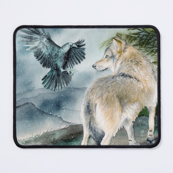 Item preview,  Watercolor picture of a wolf and a raven designed and sold by MaryWatercolor.