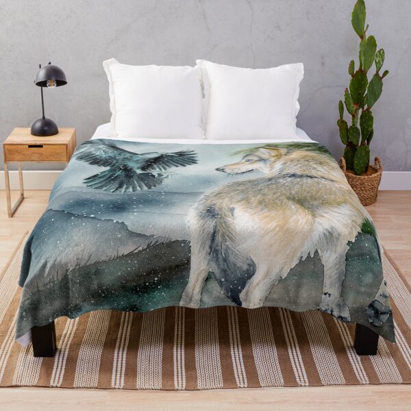 Item preview,  Watercolor picture of a wolf and a raven designed and sold by MaryWatercolor.