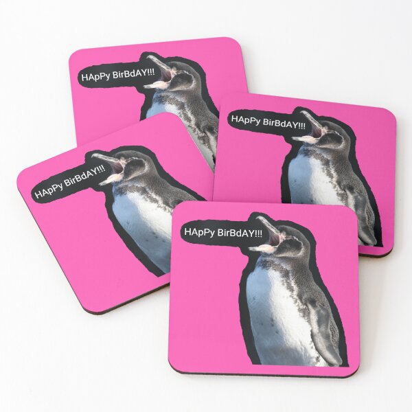Artikelvorschau, Galapagos Penguin Happy Birbday (Fuchsia #FC46AA background) entworfen und verkauft von SBPenguins.