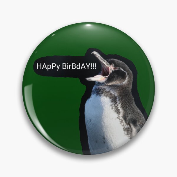 Artikelvorschau, Galapagos Penguin Happy Birbday (Dark Green #014606 background) entworfen und verkauft von SBPenguins.