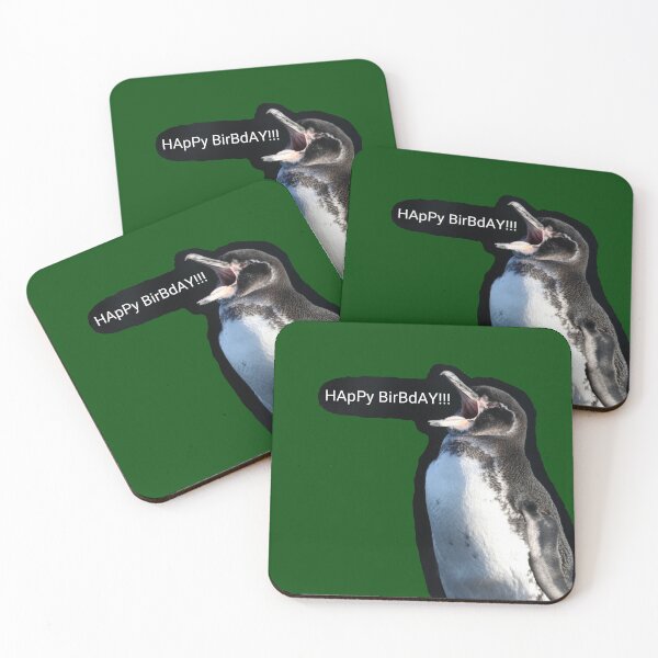 Artikelvorschau, Galapagos Penguin Happy Birbday (Dark Green #014606 background) entworfen und verkauft von SBPenguins.