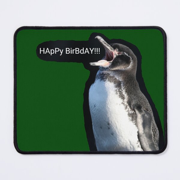 Artikelvorschau, Galapagos Penguin Happy Birbday (Dark Green #014606 background) entworfen und verkauft von SBPenguins.