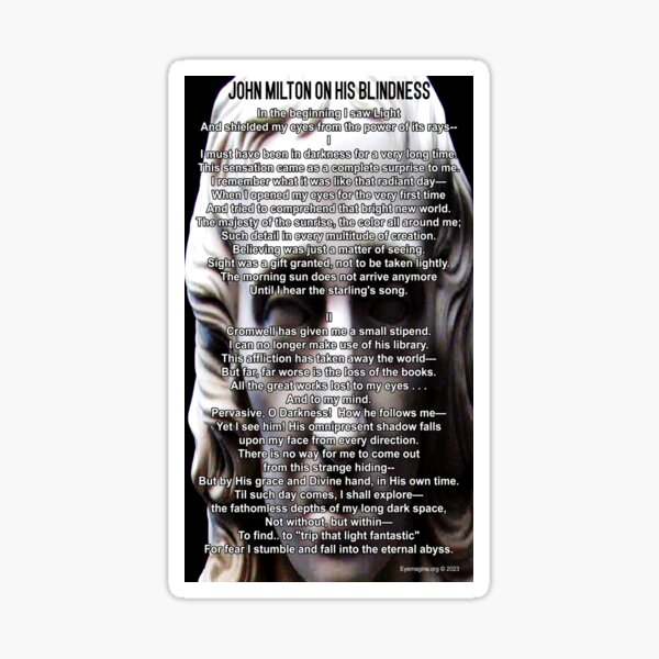 John Milton On His Blindness Sticker