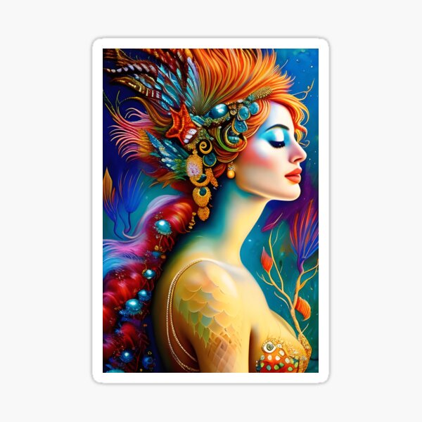 The Colorful Mermaid AI Art Portrait Sticker