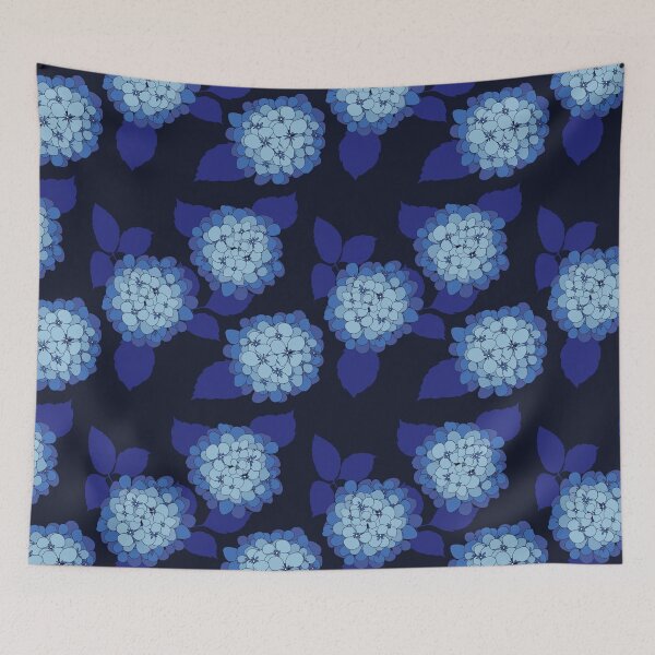 Item preview, Hamptons Navy Blue Hydrangea Flowers Pattern designed and sold by HotHibiscus.