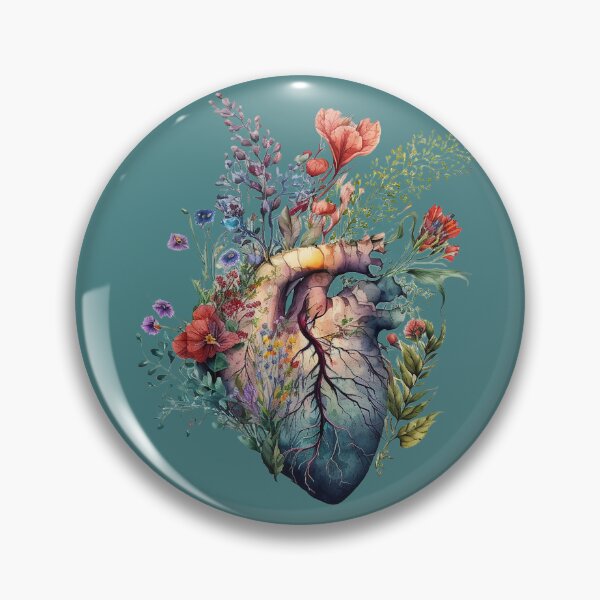 Item preview, Heart overgrown with florals 3 (cutout) - anatomy floral botanical watercolor illustration designed and sold by EmeraldeaArt.