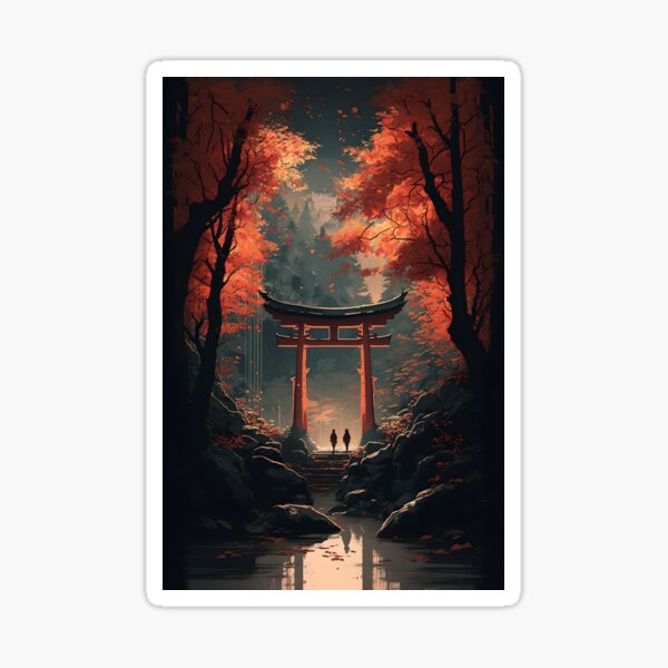 Item preview, Magical Torii Gate in Autumn Japanese Forest - Aesthetic Anime and Manga-inspired Design designed and sold by Coco Fu.