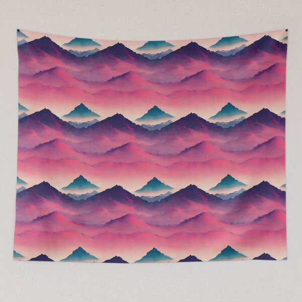 Item preview, Retrowave Mountain Range in Pink and Blue designed and sold by Fine Prints.