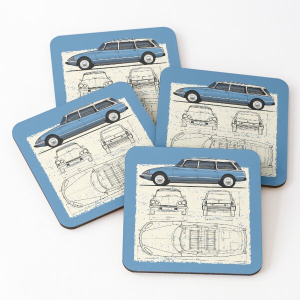 Item preview, Iconic classic French family car with technical drawing background designed and sold by designjaag.