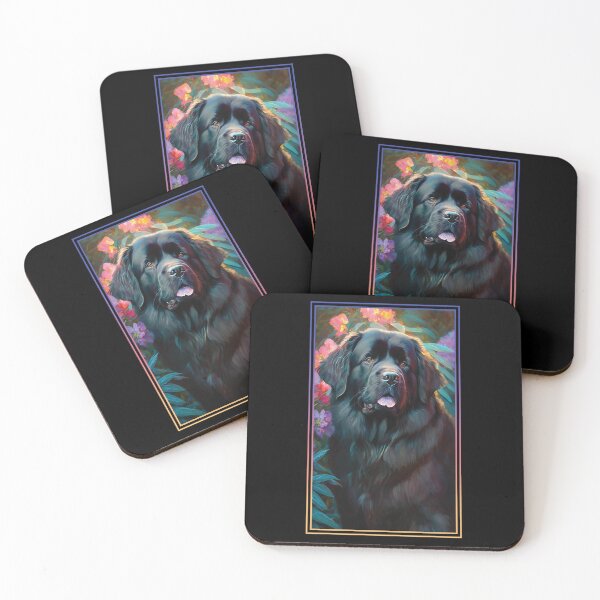 Item preview, Newfoundland Dog Vibrant Tropical Flower Tall Digital Oil Painting Portrait  designed and sold by arthouseflunky.