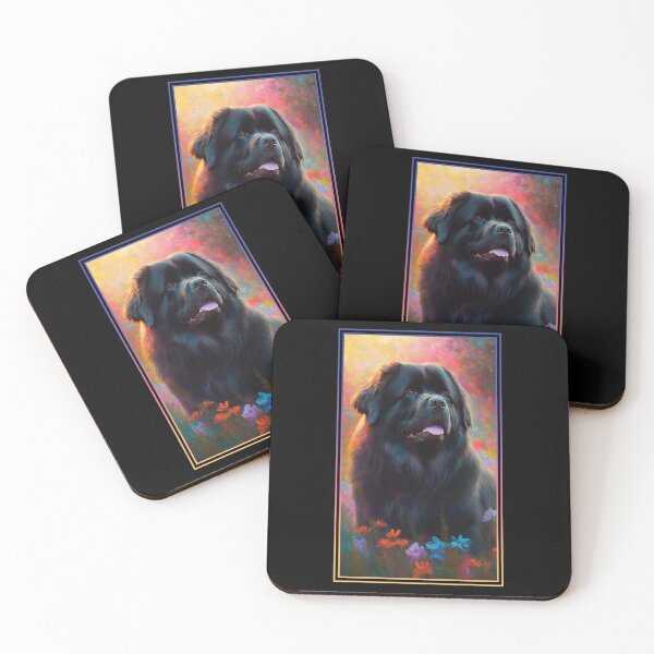 Item preview, Newfoundland Dog Vibrant Tropical Flower Tall Digital Oil Painting Portrait 2 designed and sold by arthouseflunky.