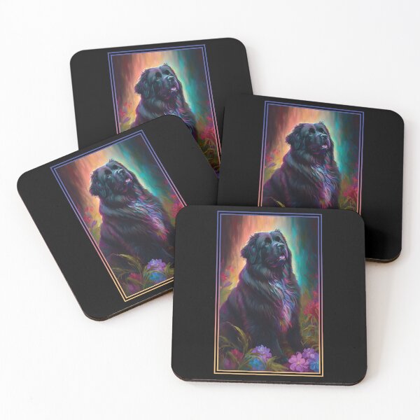 Item preview, Newfoundland Dog Vibrant Tropical Flower Tall Digital Oil Painting Portrait 3 designed and sold by arthouseflunky.