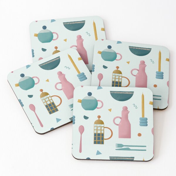 Item preview, Breakfast table - pink, yellow and blue on mint green background designed and sold by LucyFaulke.