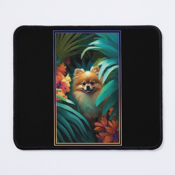 Item preview, Pomeranian Dog Vibrant Tropical Flower Tall Digital Oil Painting Portrait designed and sold by arthouseflunky.
