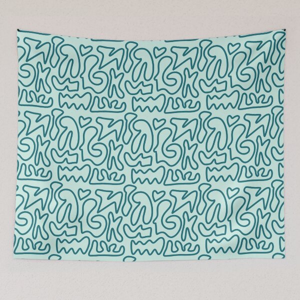 Artikelvorschau, Blaugrünes abstraktes Linework Design Squiggle Artwork entworfen und verkauft von cadencreations.