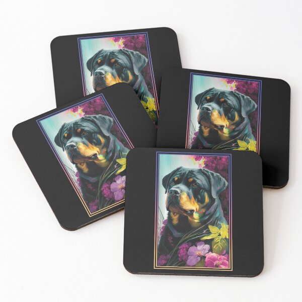 Item preview, Rottweiler Dog Vibrant Tropical Flower Tall Digital Oil Painting Portrait  designed and sold by arthouseflunky.