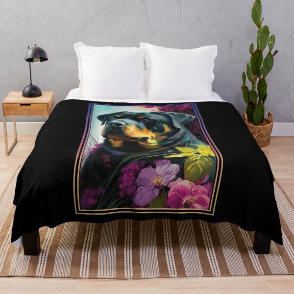 Item preview, Rottweiler Dog Vibrant Tropical Flower Tall Digital Oil Painting Portrait designed and sold by arthouseflunky.