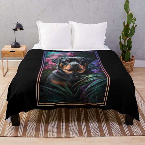 Item preview, Rottweiler Dog Vibrant Tropical Flower Tall Digital Oil Painting Portrait 2 designed and sold by arthouseflunky.