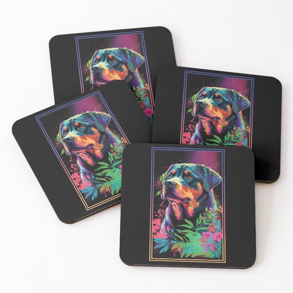 Item preview, Rottweiler Dog Vibrant Tropical Flower Tall Digital Oil Painting Portrait 3 designed and sold by arthouseflunky.