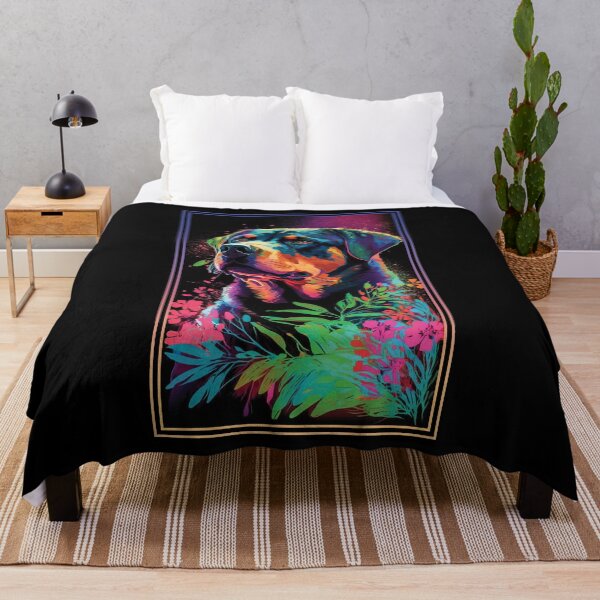 Item preview, Rottweiler Dog Vibrant Tropical Flower Tall Digital Oil Painting Portrait 3 designed and sold by arthouseflunky.