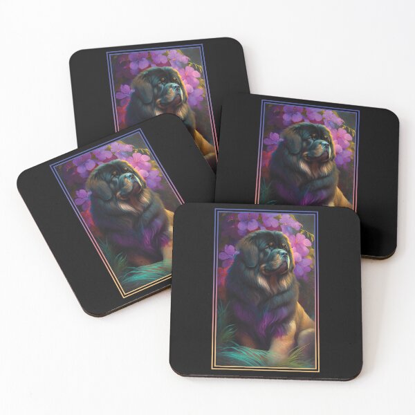 Artikelvorschau, Tibetan Mastiff Dog Vibrant Tropical Flower Tall Digital Oil Painting Portrait  entworfen und verkauft von arthouseflunky.