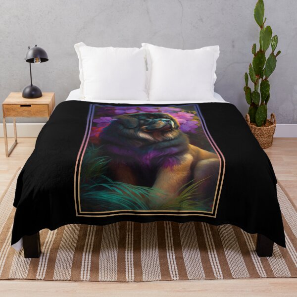 Artikelvorschau, Tibetan Mastiff Dog Vibrant Tropical Flower Tall Digital Oil Painting Portrait entworfen und verkauft von arthouseflunky.