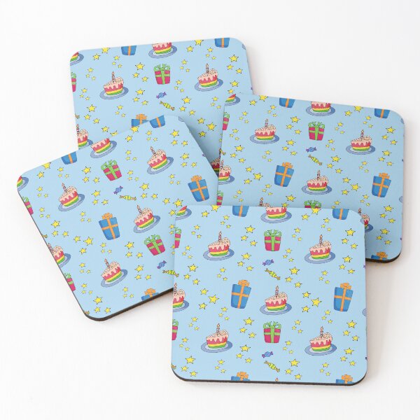 Item preview, blue birthday pattern: cake, candy, gifts and stars  designed and sold by YuYuKoroleva.