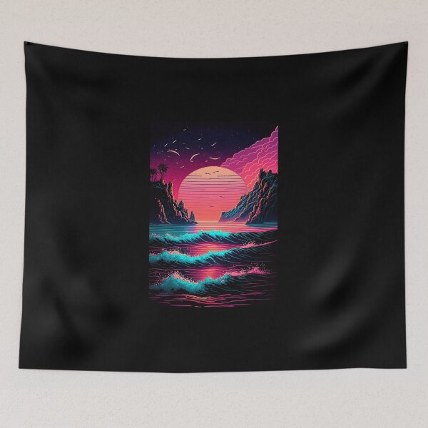 Item preview, Retro Synthwave Sea Waves 80s designed and sold by RESToRAPTOR.