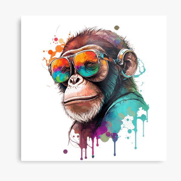 Thinking monkey online - Colorful smart monkey painting, young art, colorful watercolors painting, monkey with glasses print, cool monkey