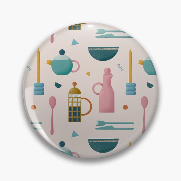 Item preview, Breakfast table - pink, yellow and blue on peachy pink background designed and sold by LucyFaulke.